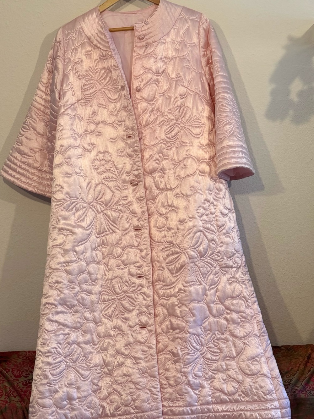 Women's Quilted Satin Robe Coat - Pale Pink